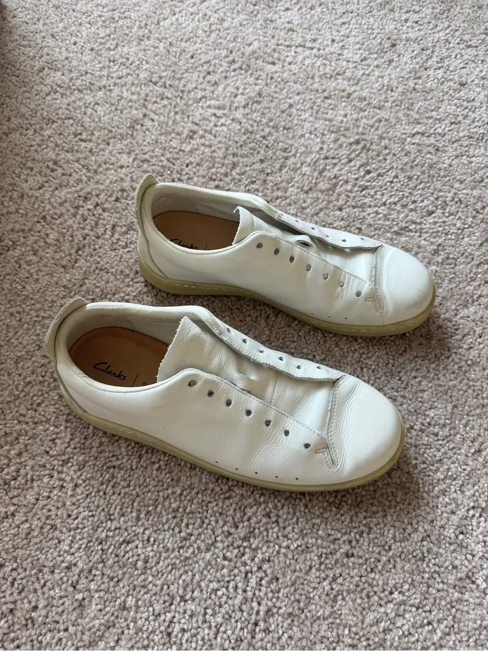 Clarks Cream Leather Sneakers